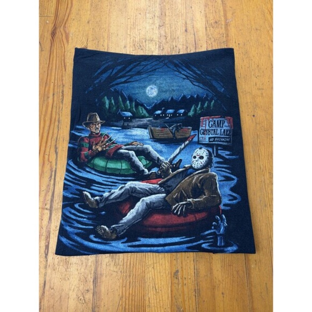 Camp Crystal Lake No Swimming Allowed Mens Shirt Freddy and Jason Shirt - Lg